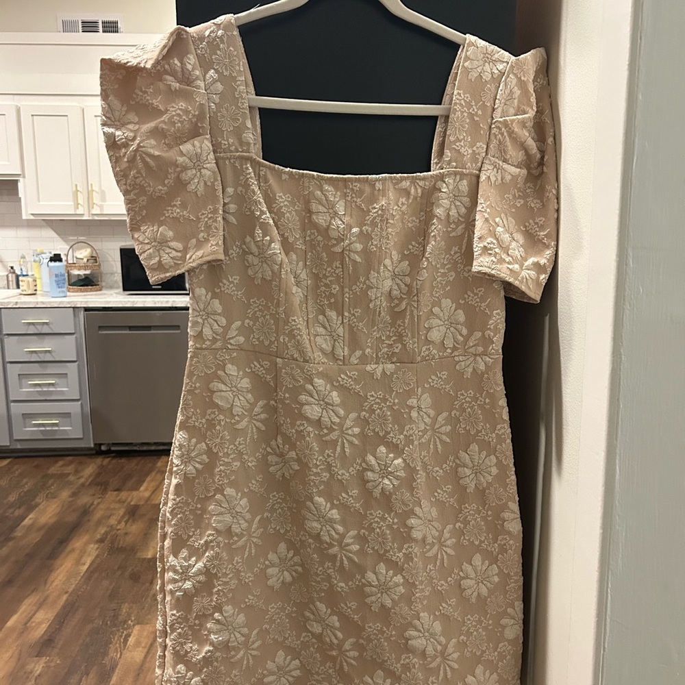 Elegant Floral Beige Dress